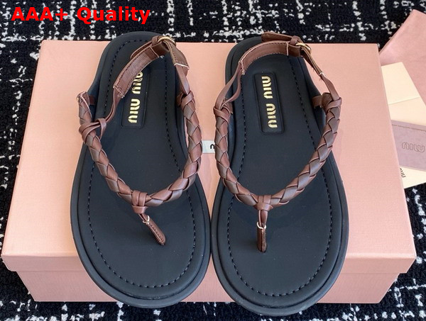 Miu Miu Woven Leather Sandals in Briarwood Replica