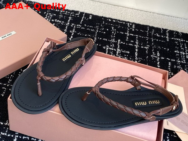 Miu Miu Woven Leather Sandals in Briarwood Replica