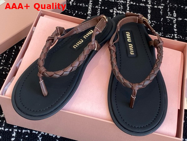 Miu Miu Woven Leather Sandals in Briarwood Replica