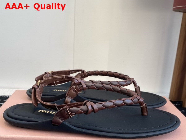 Miu Miu Woven Leather Sandals in Briarwood Replica