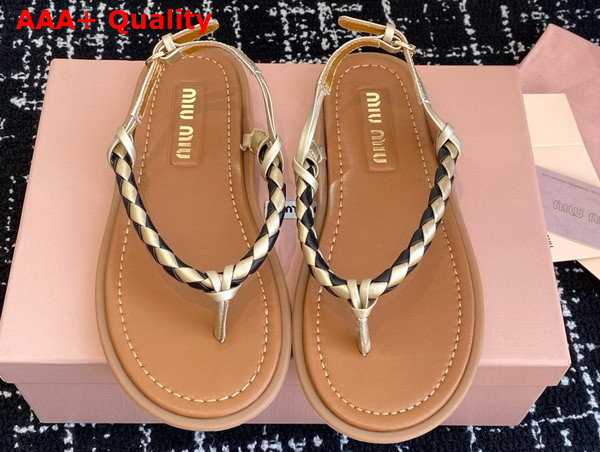 Miu Miu Woven Leather Sandals in Light Gold Replica