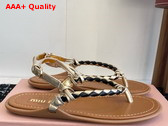 Miu Miu Woven Leather Sandals in Light Gold Replica
