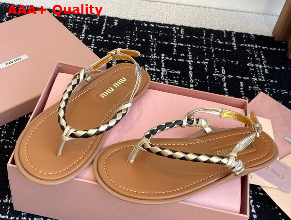 Miu Miu Woven Leather Sandals in Light Gold Replica