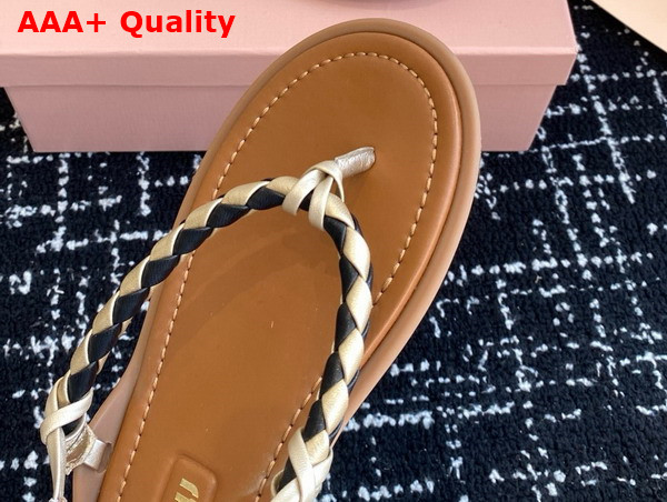 Miu Miu Woven Leather Sandals in Light Gold Replica