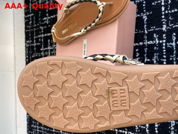 Miu Miu Woven Leather Sandals in Light Gold Replica