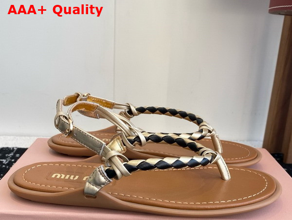 Miu Miu Woven Leather Sandals in Light Gold Replica