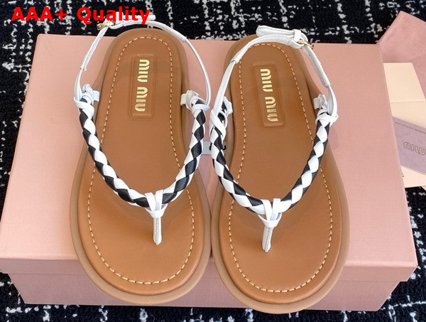 Miu Miu Woven Leather Sandals in White Replica