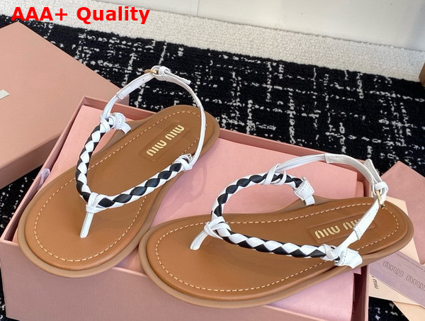 Miu Miu Woven Leather Sandals in White Replica