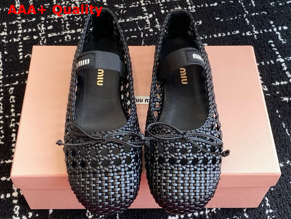 Miu Miu Woven Nappa Leather Ballerinas in Black 5F381E Replica