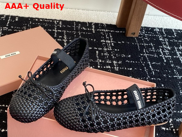Miu Miu Woven Nappa Leather Ballerinas in Black 5F381E Replica