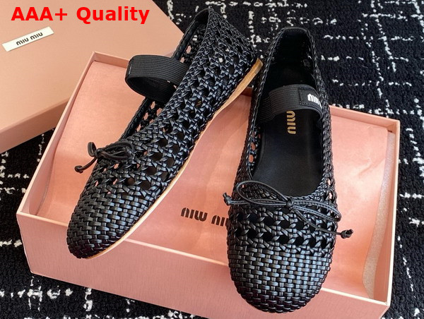 Miu Miu Woven Nappa Leather Ballerinas in Black 5F381E Replica