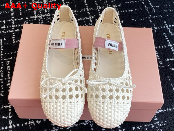 Miu Miu Woven Nappa Leather Ballerinas in Ivory 5F381E Replica