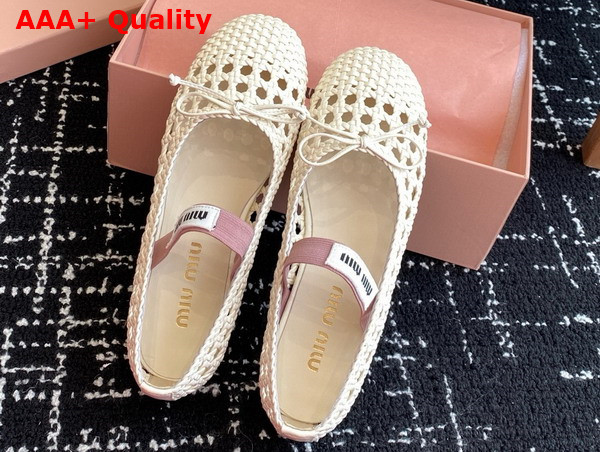 Miu Miu Woven Nappa Leather Ballerinas in Ivory 5F381E Replica