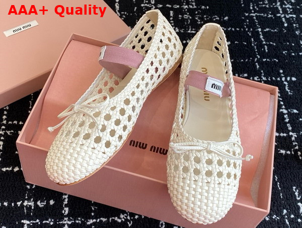 Miu Miu Woven Nappa Leather Ballerinas in Ivory 5F381E Replica