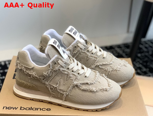 New Balance 574 x Miu Miu Denim Sneakers in Colonial Beige Replica