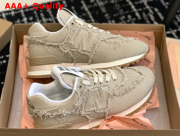 New Balance 574 x Miu Miu Denim Sneakers in Colonial Beige Replica