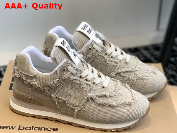 New Balance 574 x Miu Miu Denim Sneakers in Colonial Beige Replica