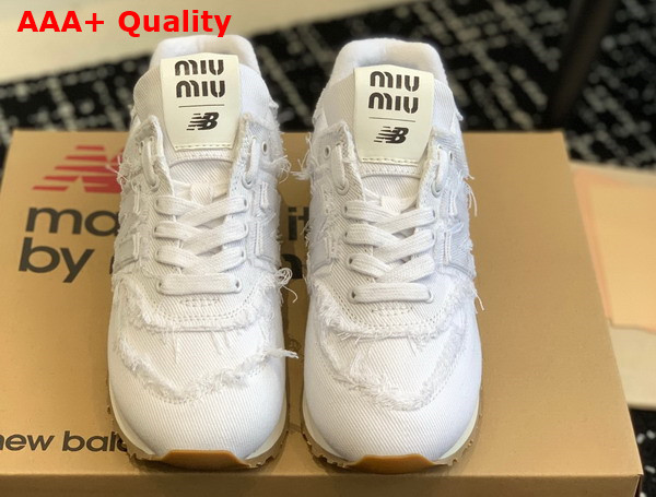 New Balance 574 x Miu Miu Denim Sneakers in White Replica