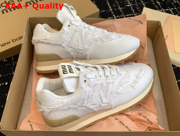 New Balance 574 x Miu Miu Denim Sneakers in White Replica