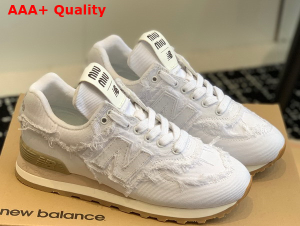 New Balance 574 x Miu Miu Denim Sneakers in White Replica