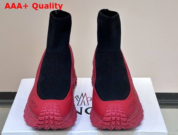 Moncler Trailgrip Knit High Top Sneakers Black Knit Upper and Red Sole Replica