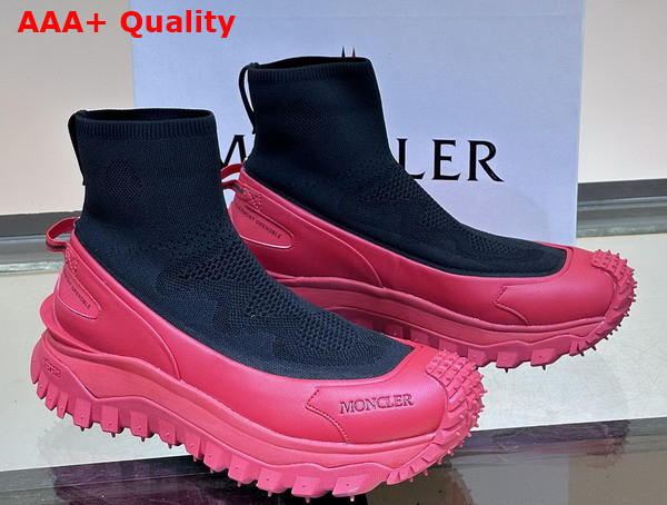 Moncler Trailgrip Knit High Top Sneakers Black Knit Upper and Red Sole Replica