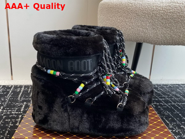 Moon Boot Icon Low Black Faux Fur Beads Boots 23539094 Replica