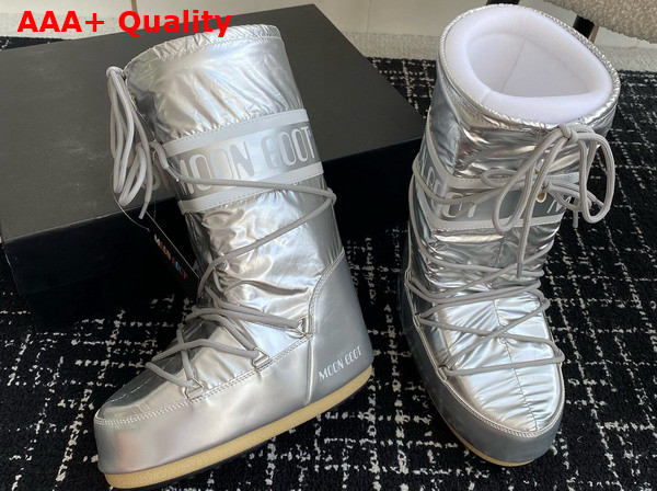 Moon Boot Icon Nylon Boots in Silver Replica