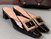 Roger Vivier Belle Vivier Metal Buckle Mules in Patent Leather Black Replica