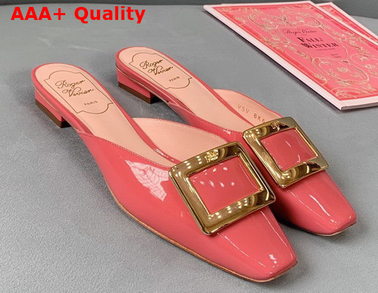 Roger Vivier Belle Vivier Metal Buckle Mules in Patent Leather Pink Replica