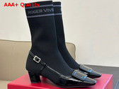 Roger Vivier Belle Vivier Sock Lacquered Buckle Ankle Boots in Black Patent Leather Replica