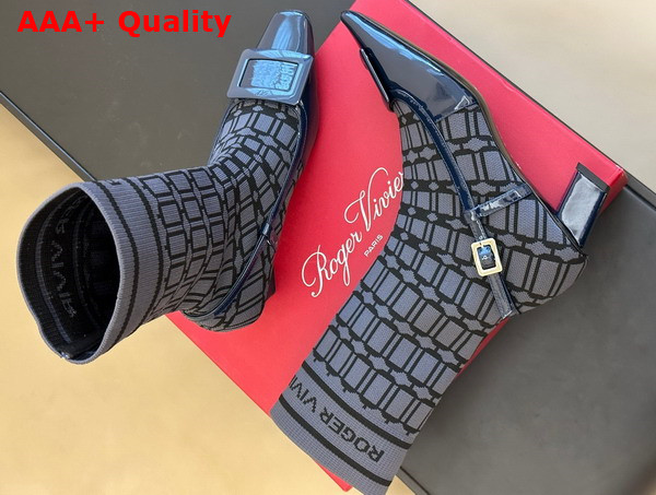 Roger Vivier Belle Vivier Sock Lacquered Buckle Ankle Boots in Blue Patent Leather Replica