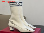 Roger Vivier Belle Vivier Sock Lacquered Buckle Ankle Boots in White Patent Leather Replica