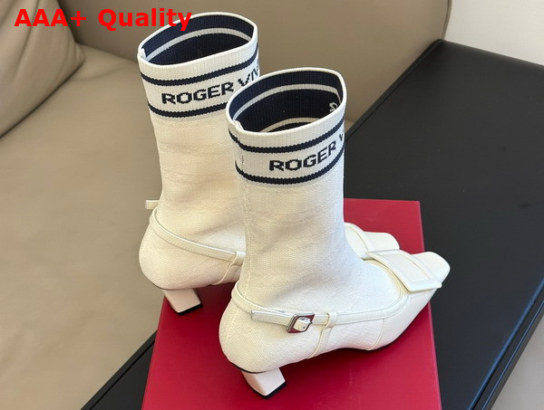 Roger Vivier Belle Vivier Sock Lacquered Buckle Ankle Boots in White Patent Leather Replica