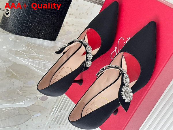 Roger Vivier Bouquet Flower Babies Pumps in Black Satin Replica