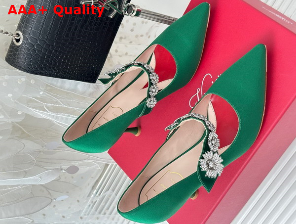Roger Vivier Bouquet Flower Babies Pumps in Green Satin Replica