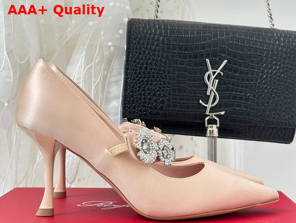 Roger Vivier Bouquet Flower Babies Pumps in Pink Satin Replica