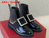 Roger Vivier Chelsea Viv Rangers Strass Buckle Ankle Boots in Black Patent Leather Replica