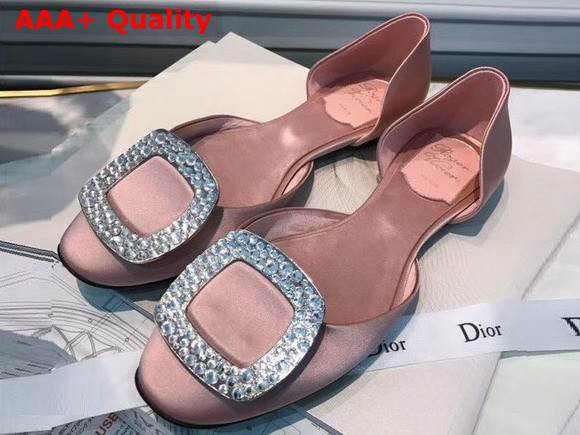 Roger Vivier Chips Strass Ballerinas in Nude Pink Silk Satin Replica