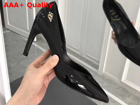 Roger Vivier Choc Real Pumps in Black Patent Calf Leather with Embossed Tone On Tone Monogram Replica