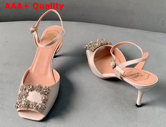 Roger Vivier Flower Strass Buckle Sandals in Satin Beige Replica