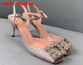 Roger Vivier Flower Strass Buckle Sandals in Satin Silver Replica