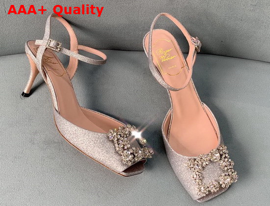 Roger Vivier Flower Strass Buckle Sandals in Satin Silver Replica