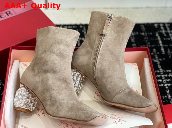 Roger Vivier Jewel Heel Ankle Boots in Beige Suede Replica