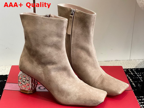 Roger Vivier Jewel Heel Ankle Boots in Beige Suede Replica