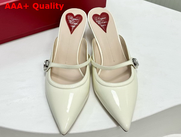 Roger Vivier Mary Jane Virgule Mules in Patent Leather Off White Replica