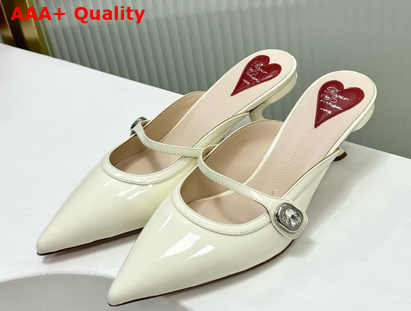 Roger Vivier Mary Jane Virgule Mules in Patent Leather Off White Replica