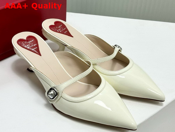 Roger Vivier Mary Jane Virgule Mules in Patent Leather Off White Replica