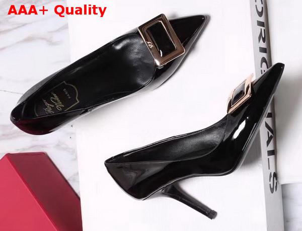 Roger Vivier Metal Buckle Pumps in Black Patent Leather Replica