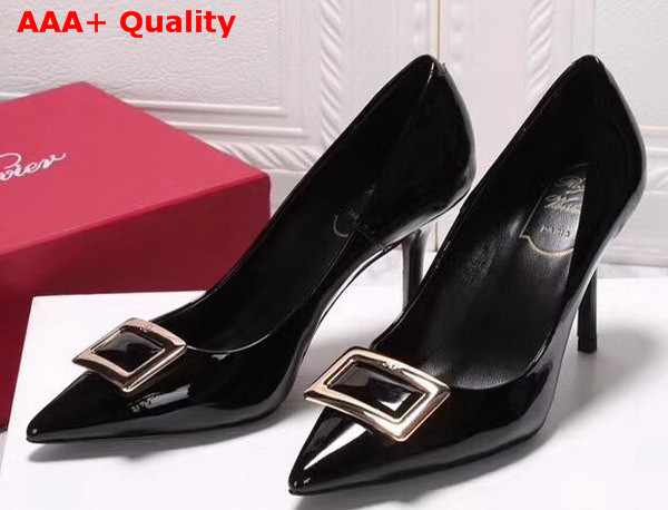 Roger Vivier Metal Buckle Pumps in Black Patent Leather Replica